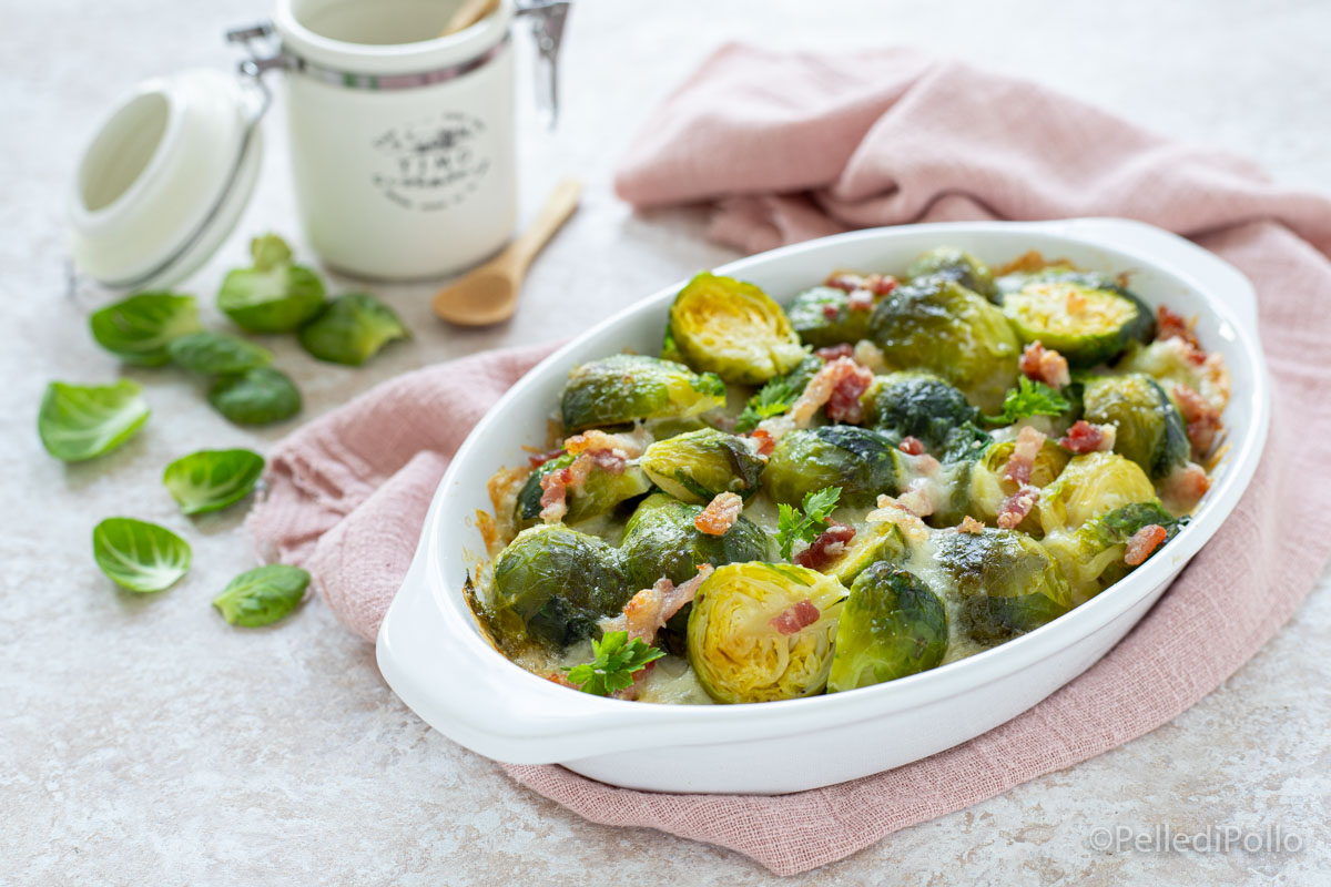 Cavoletti di bruxelles al forno con provola e pancetta