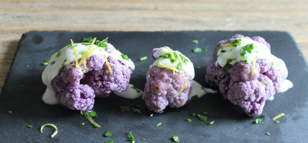 Cavolfiore viola con maionese al latte di riso