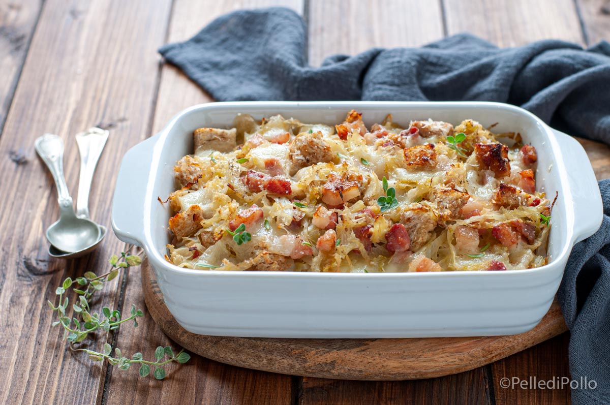 Cavolo cappuccio gratinato con pancetta e provola