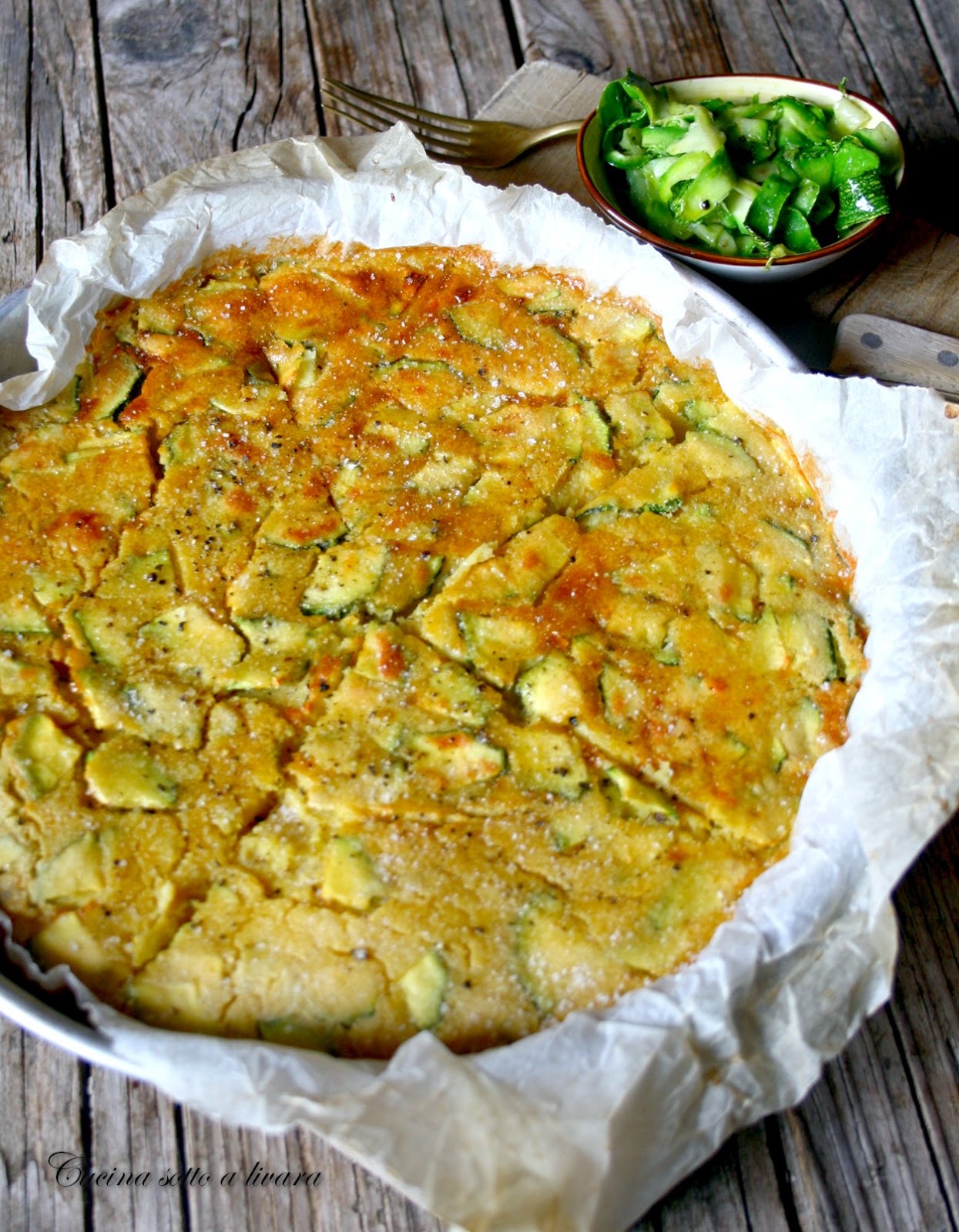 Cecina con zucchine e fiori di zucca
