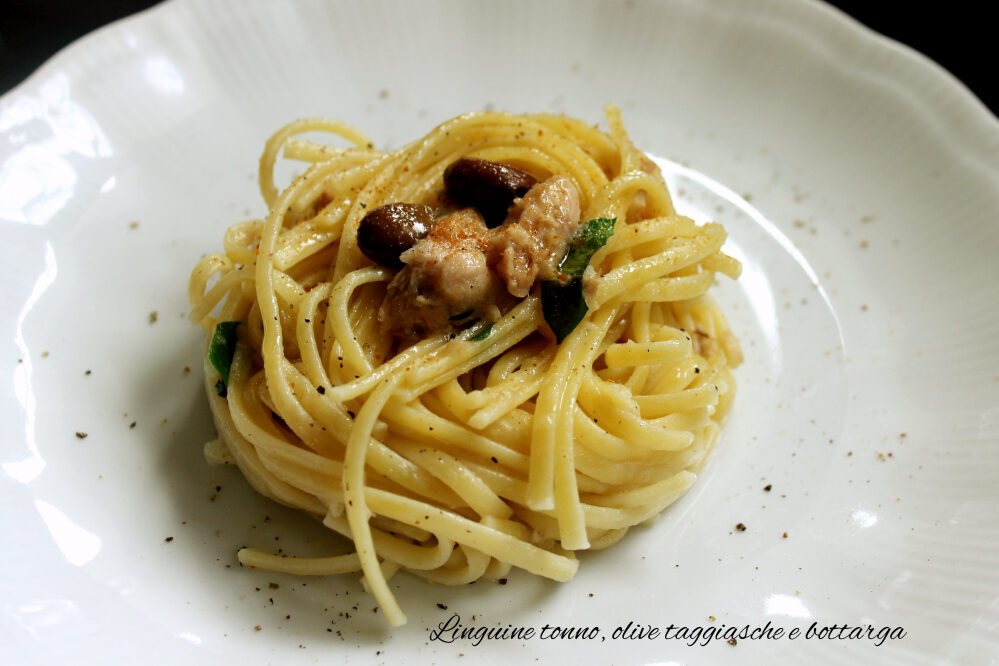 #celafaccioincucina spaghetti tonno, olive taggiasche e bottarga