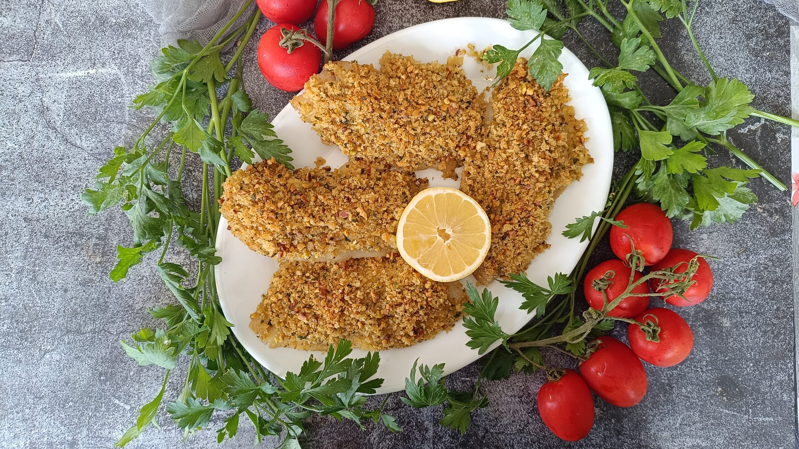 Cernia gratinata al pistacchio e limone
