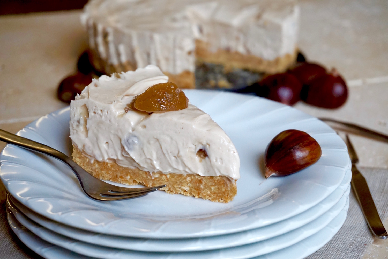 Cheesecake alle castagne, senza cottura