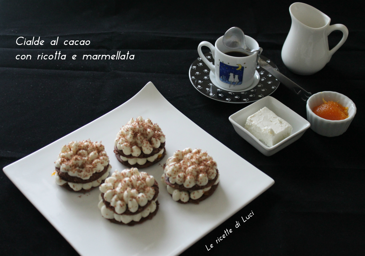 Cialde al cacao con ricotta fresca e marmellata