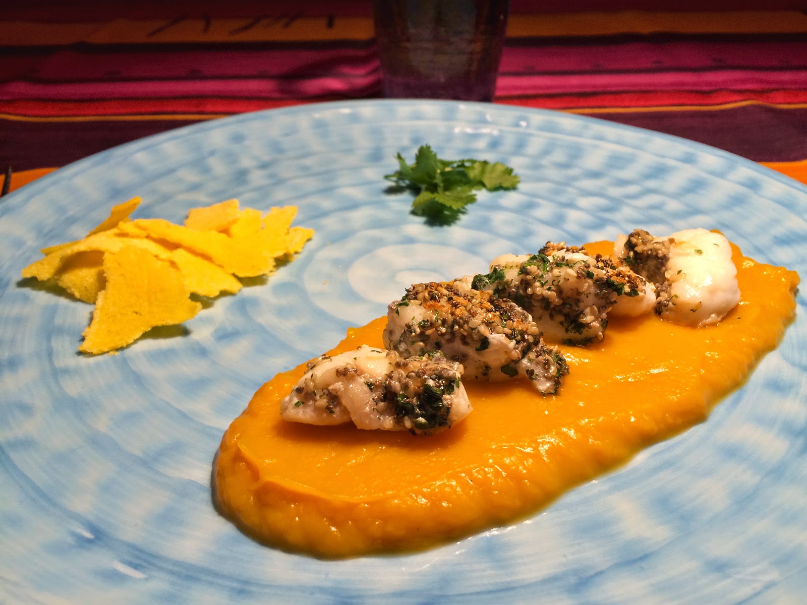 Coda di rospo al coriandolo con crema di batata