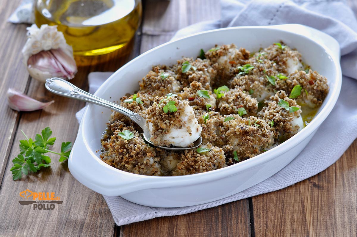 Coda di rospo gratinata con olive e capperi
