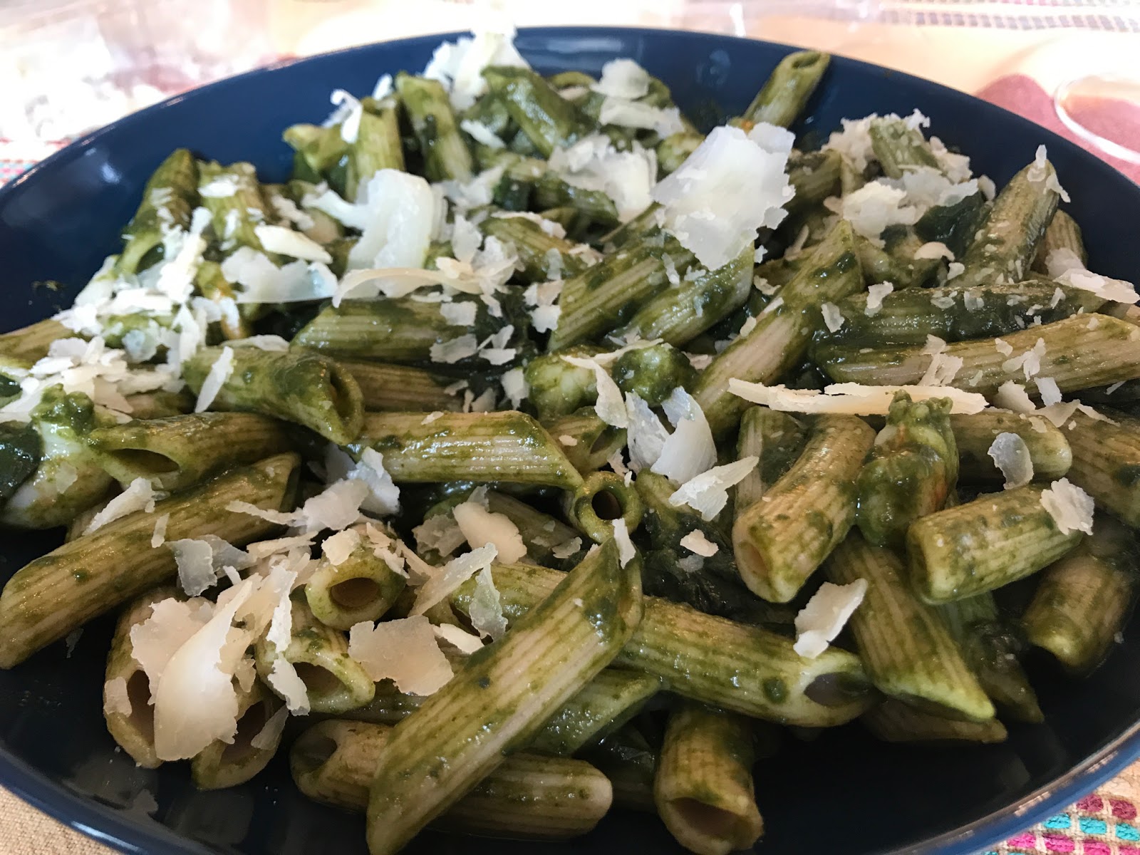 Con e senza bimby, penne al farro con spinaci e raspadura