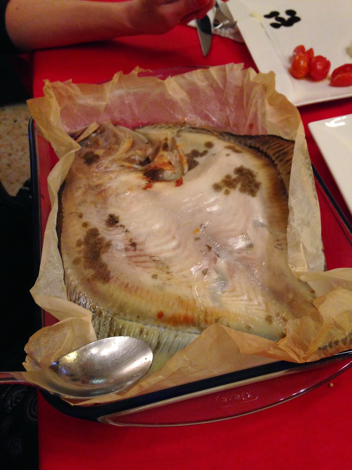 Con e senza bimby, rombo al forno con pomodorini, rucola e purè