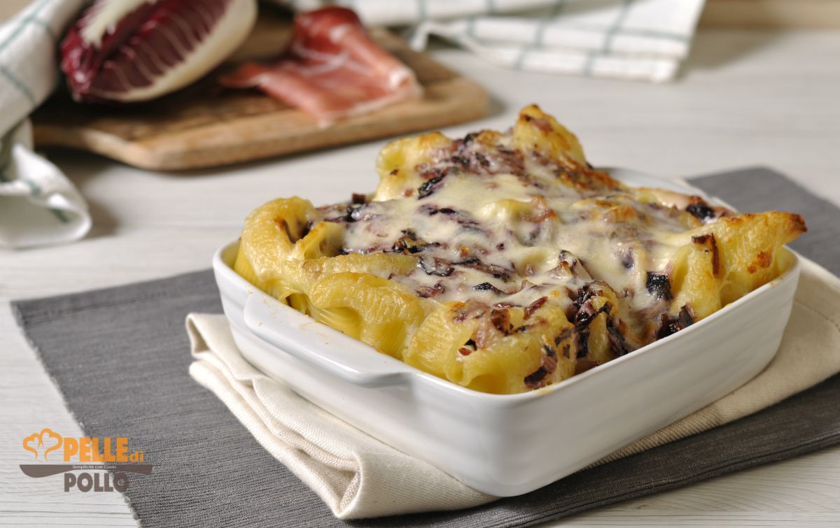 Conchiglioni al forno con radicchio e speck