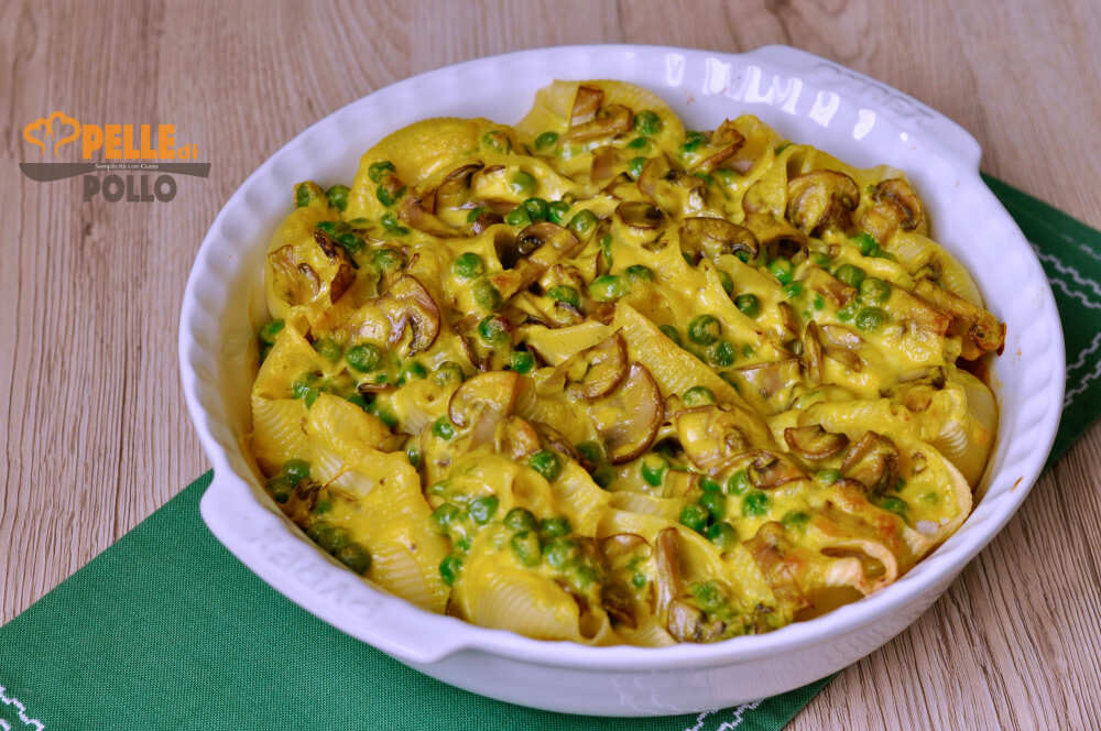 Conchiglioni ripieni al forno con funghi e piselli