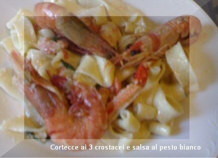 Cortecce ai 3 crostacei e salsa al pesto bianco