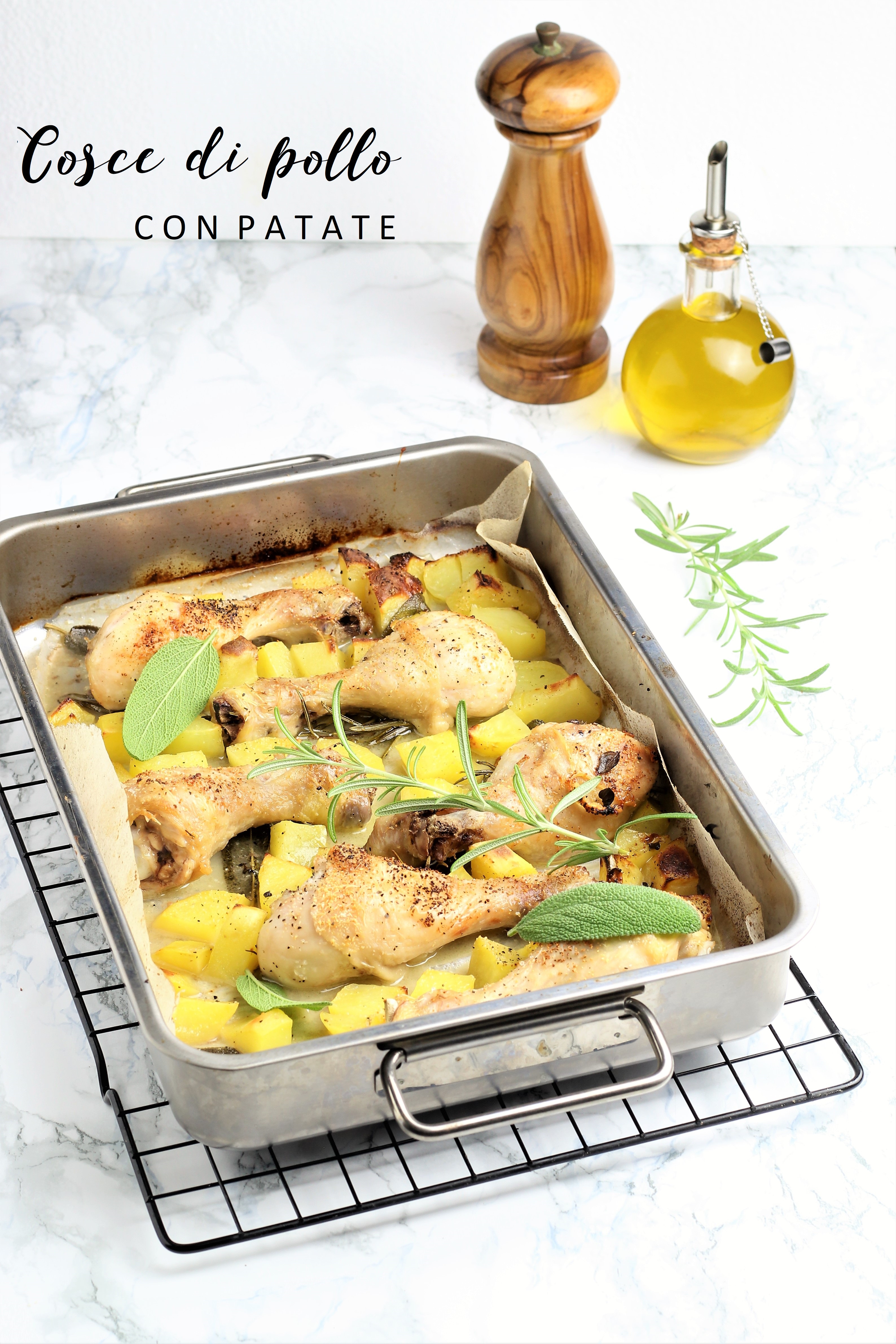 Cosce di pollo al forno con patate