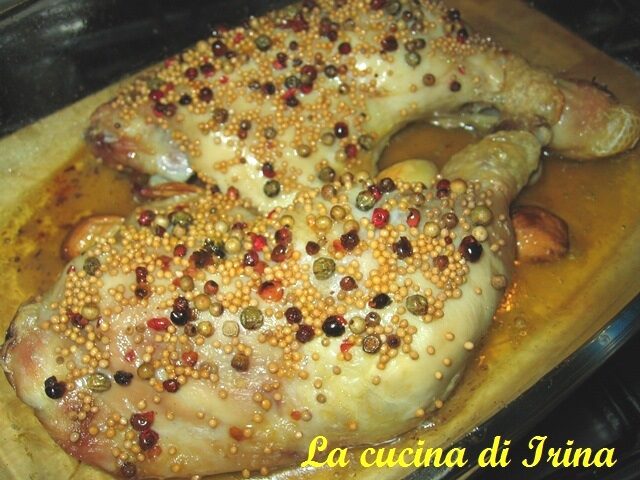 Cosce di pollo al pepe e semi di senape