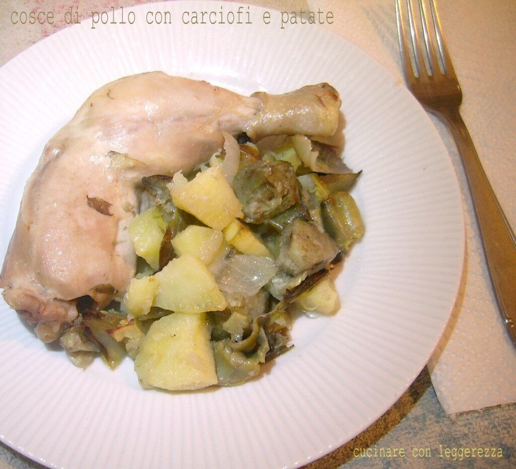 Cosce di pollo con carciofi e patate