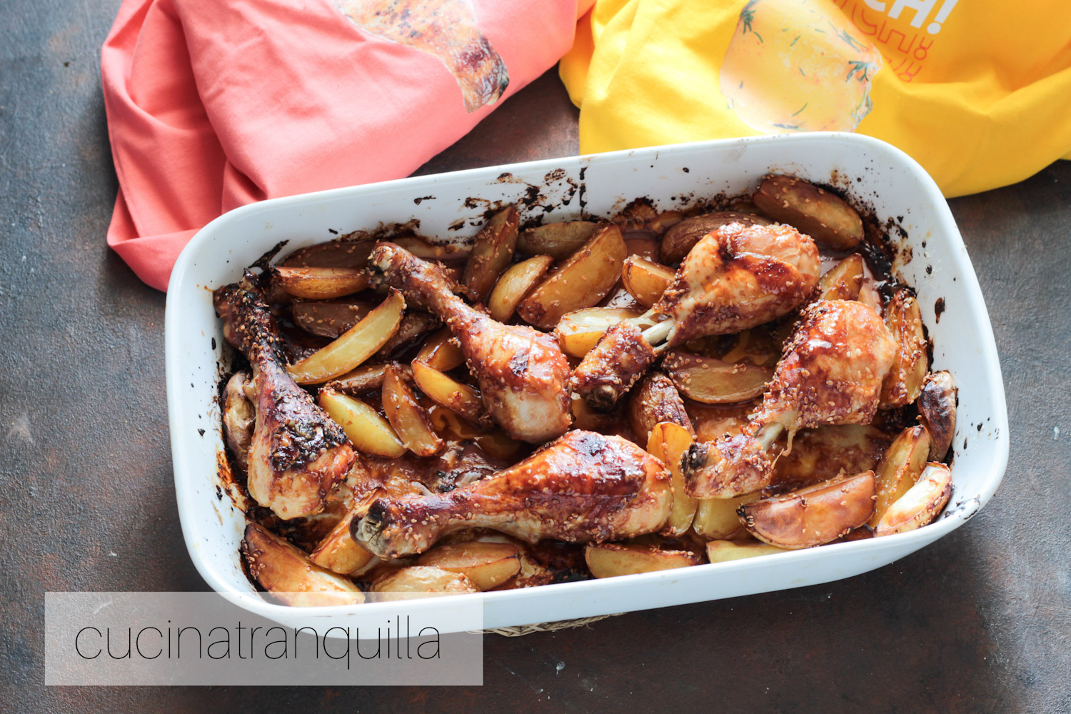 Cosce di pollo e patate in agrodolce