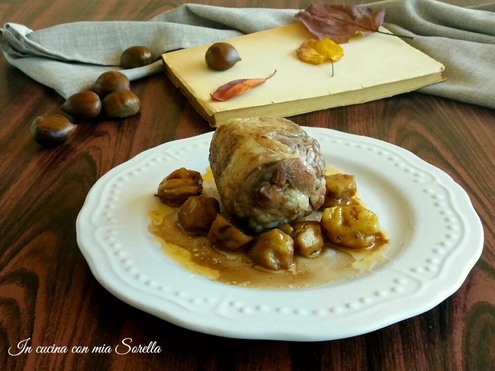 Cosce di pollo ripiene di castagne e salsiccia, al vino rosso