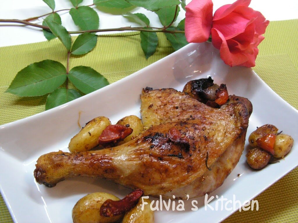 Coscia d’anatra al forno con verdure