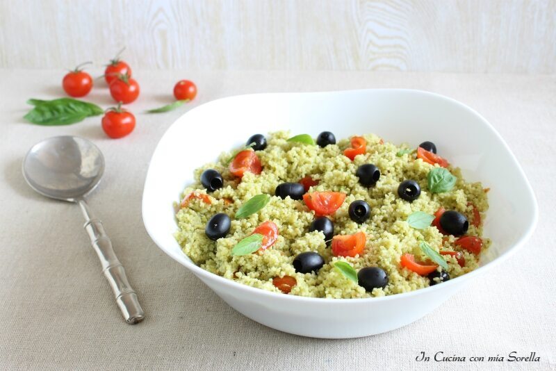 Cous cous al pesto pomodorini e olive