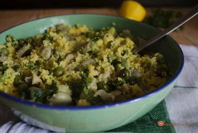 Cous cous fave piselli erbe aromatiche e curcuma