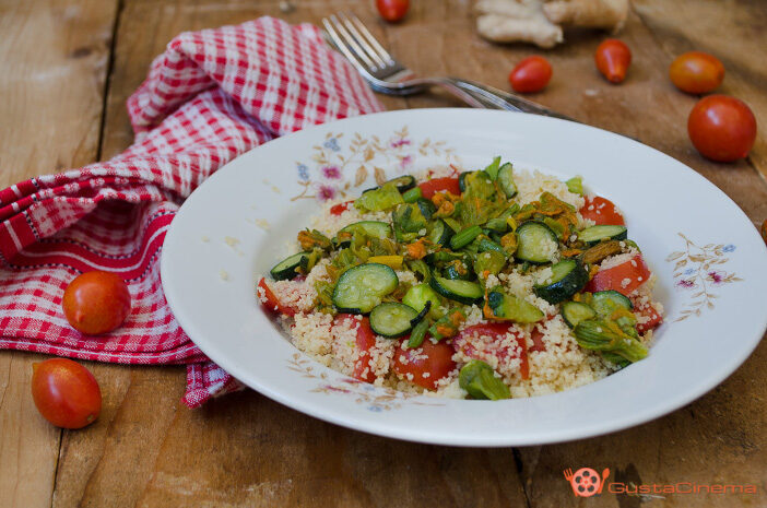 Cous cous pomodorini zucchine e fiori di zucca