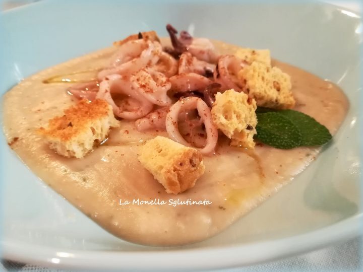 Crema di cannellini e calamari con crostini