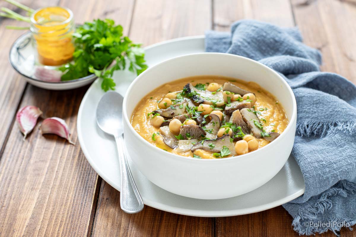 Crema di ceci e funghi al curry