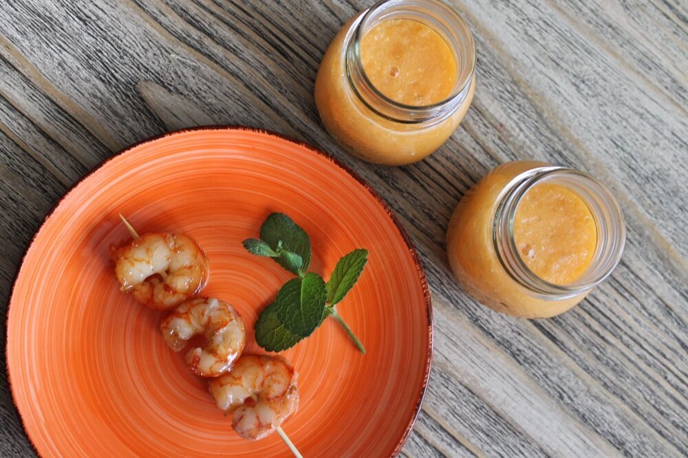 Crema di melone e gamberi