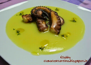 Crema di patate al curry con polpo grigliato alla salsa di soia