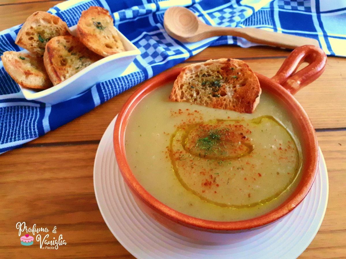 Crema di patate e porri con crostoni rustici