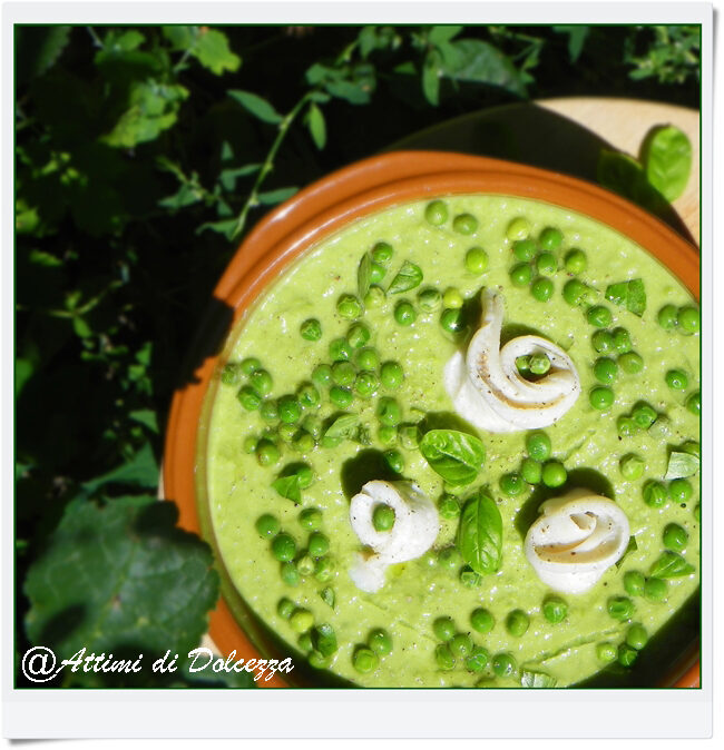 Crema di piselli con turbanti di sogliola