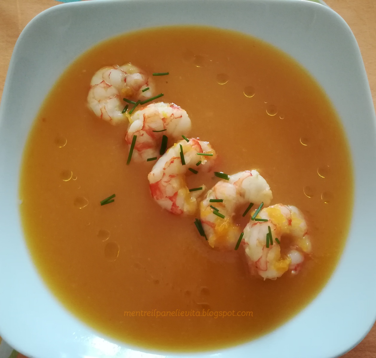Crema di zucca con gamberi