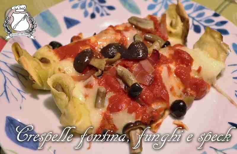 Crespelle con fontina, funghi e speck
