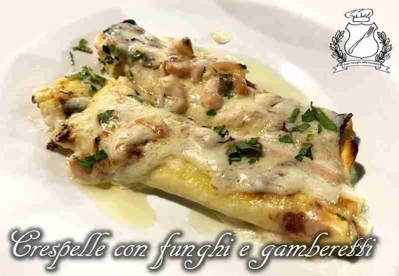 Crespelle con funghi e gamberetti