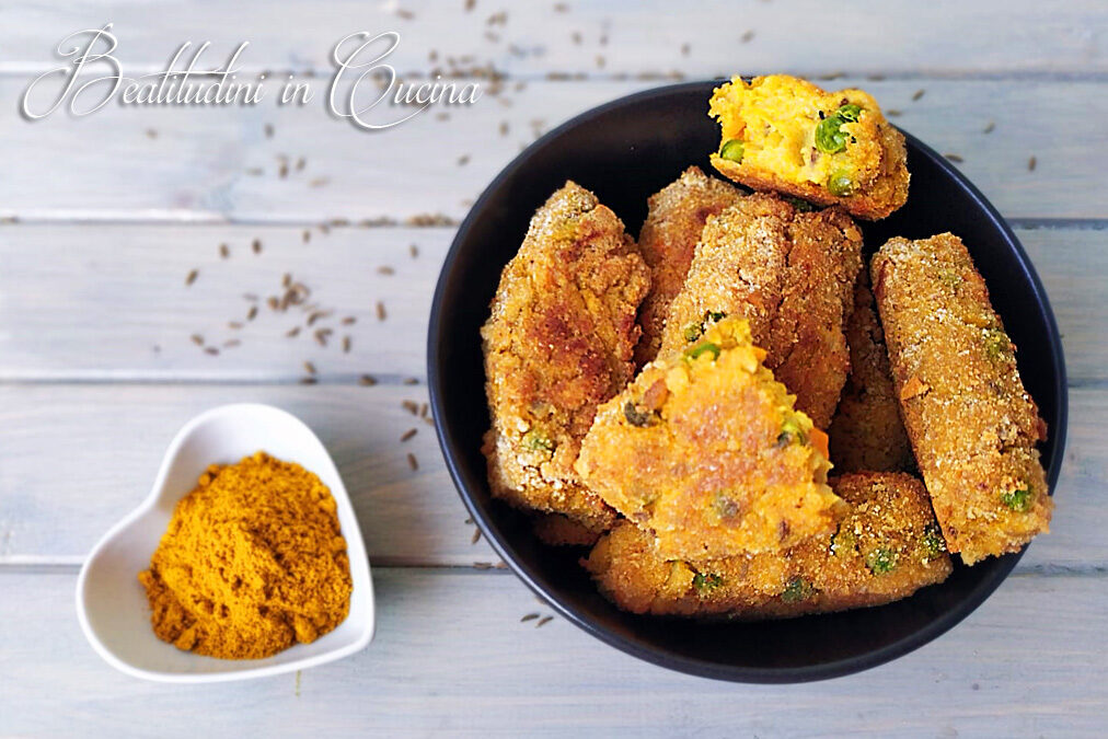 Crocchette di cavolfiore, zucca e piselli al curry