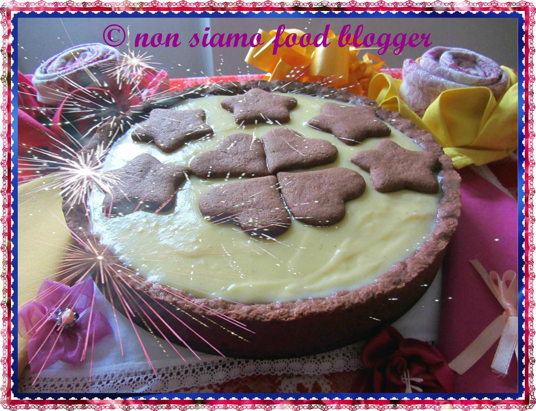 Crostata con frolla al cacao senza uova e burro e crema pasticcera al cioccolato bianco