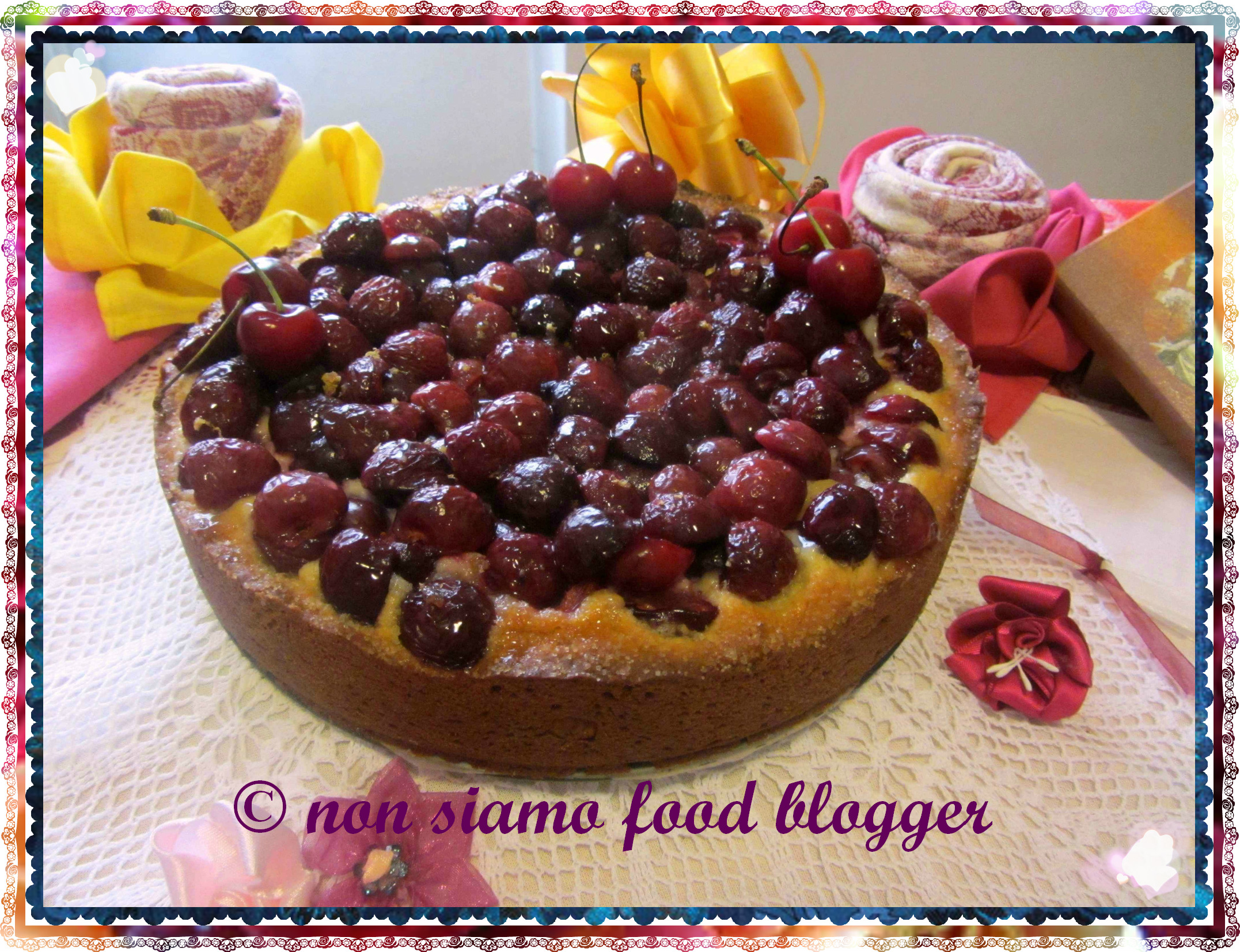 Crostata di ciliegie con pasta frolla all’olio e crema di mandorle e ricotta