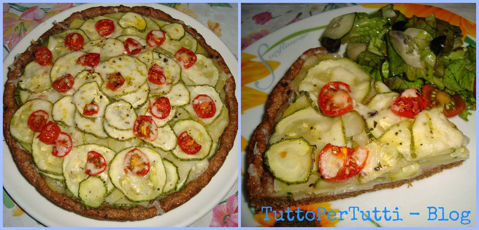 Crostata integrale con zucchine, patate, cherry e provolone