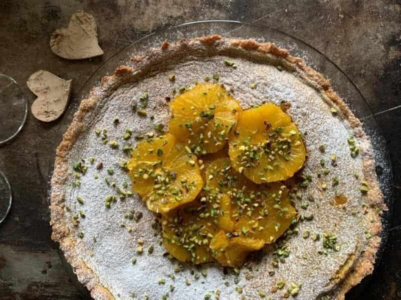 Crostata senza burro con pistacchi e arancia