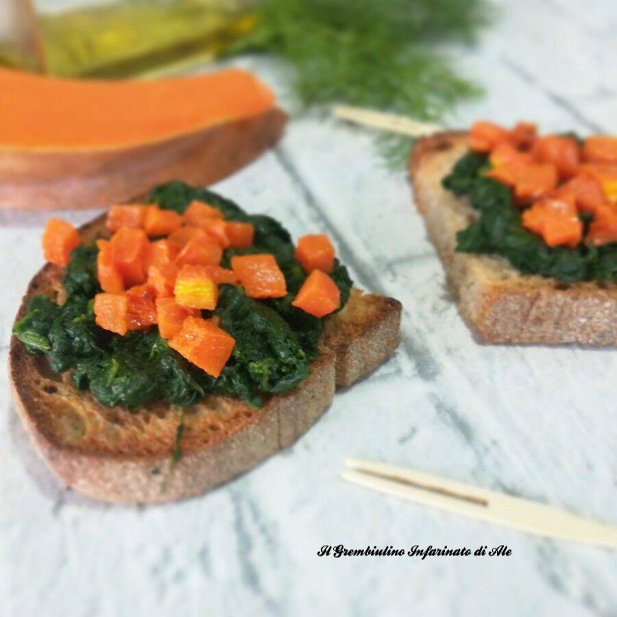 Crostini zucca e spinaci