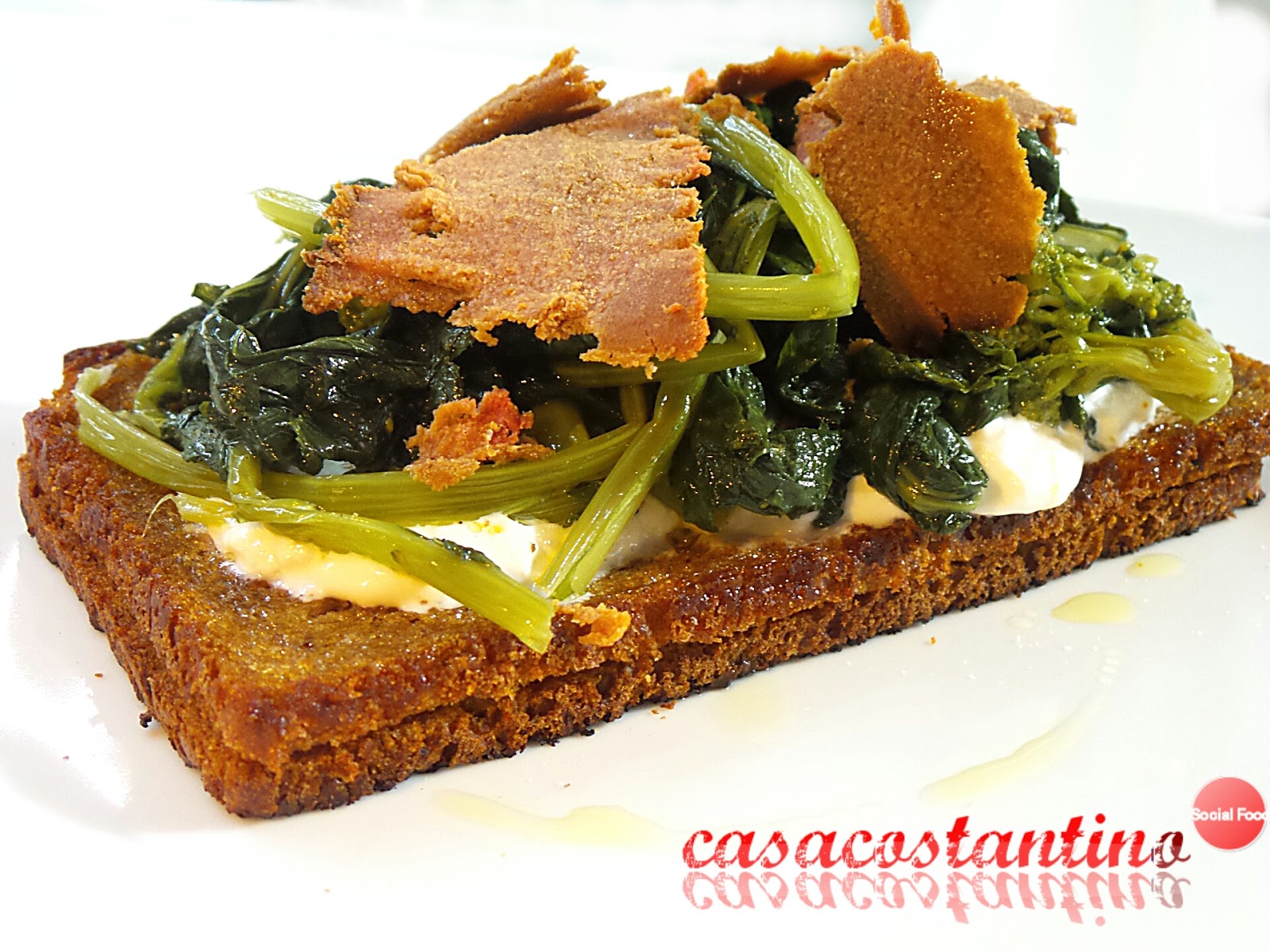 Crostone burrata, cime di rapa e bottarga