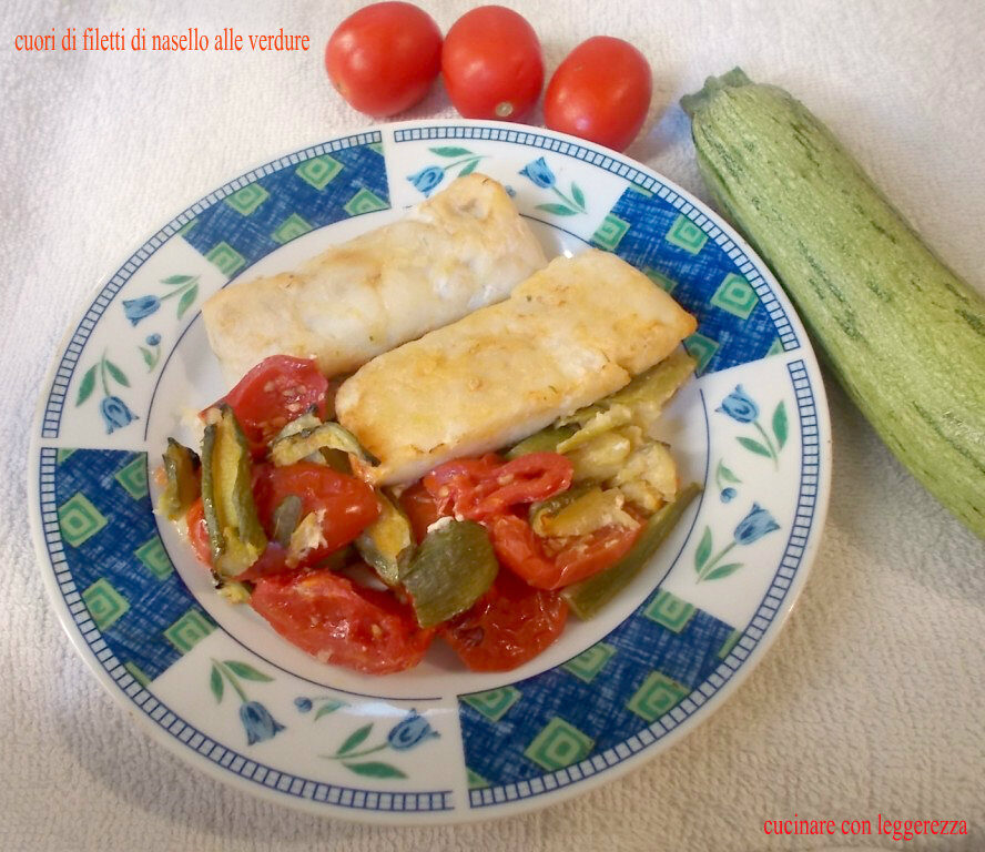 Cuori di filetti di nasello alle verdure