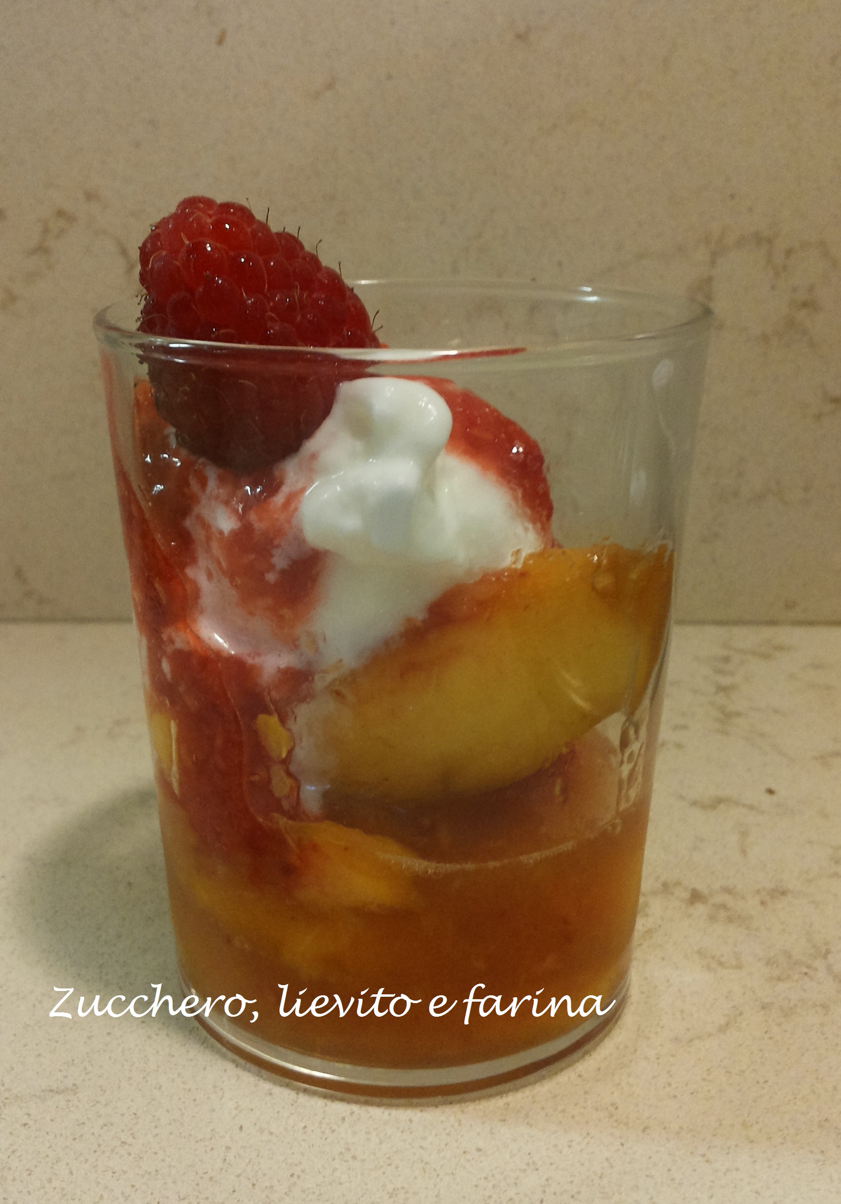 Dessert “frozen yogurt” alle pesche e lamponi