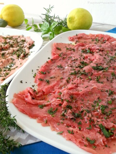 Doppio carpaccio alle erbe aromatiche