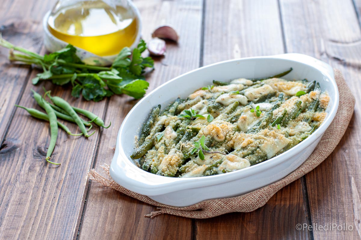 Fagiolini gratinati con pangrattato e provola