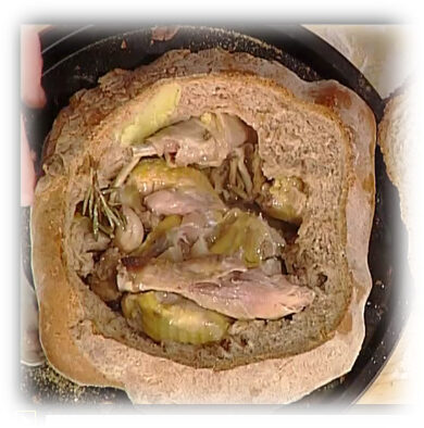 Faraona in crosta di pane con funghi d gabriele bonci