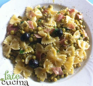 Farfalle Mortadella, Piselli e Olive Taggiasche