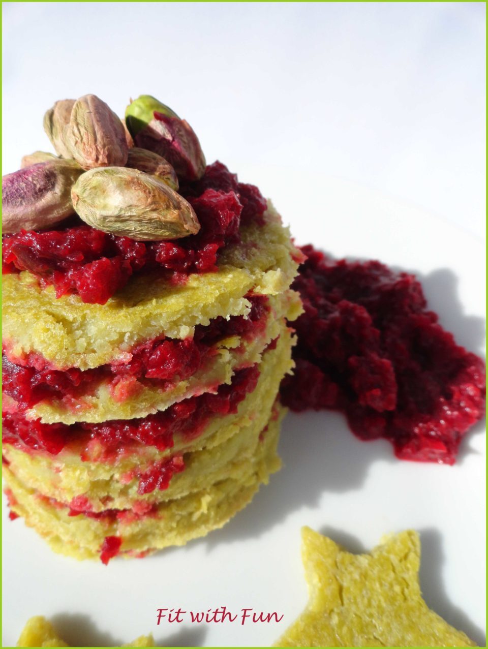Farinata di piselli con barbabietola triturata e pistacchi