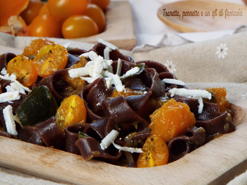 Fettuccine al cacao con zucca e datterino giallo caramellato
