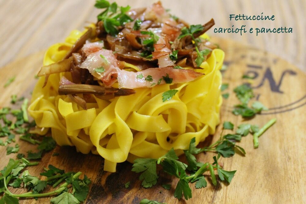 Fettuccine carciofi e pancetta
