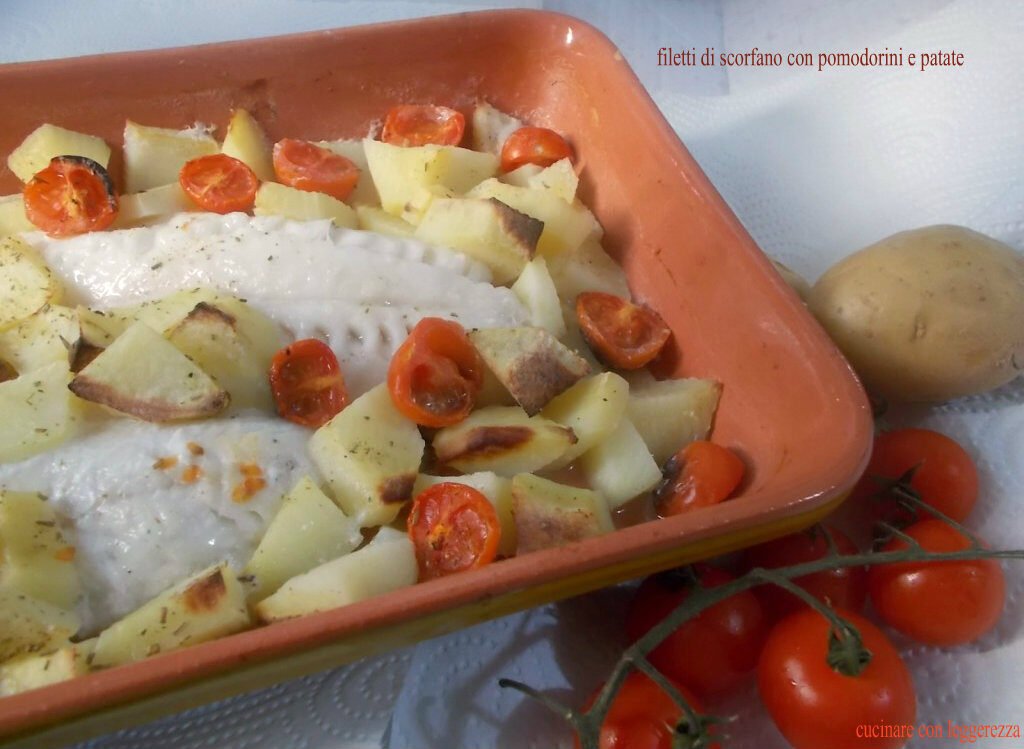 Filetti di scorfano con pomodorini e patate